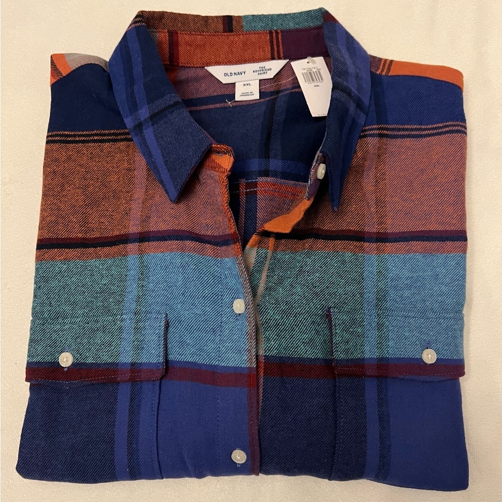 NWT XXL Old Navy Boyfriend Fit Plaid Button Down